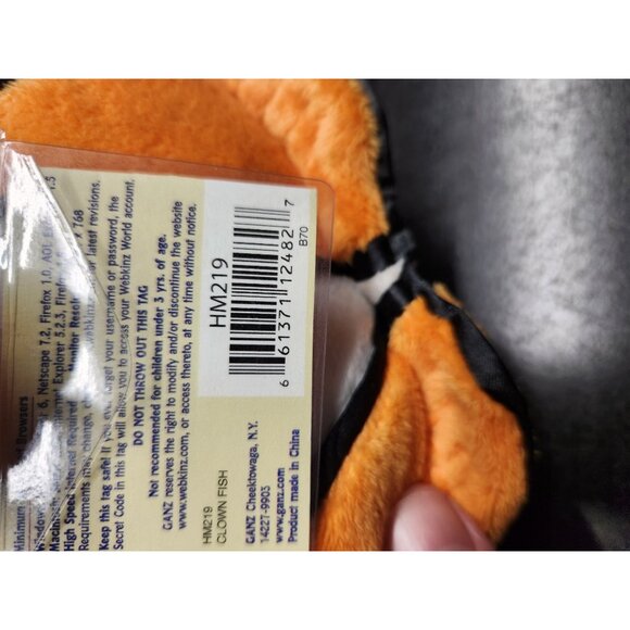 Clownfish Webkinz Orange White Black By Ganz 8" Soft Stuffed Animal -No Codes - Picture 9 of 11